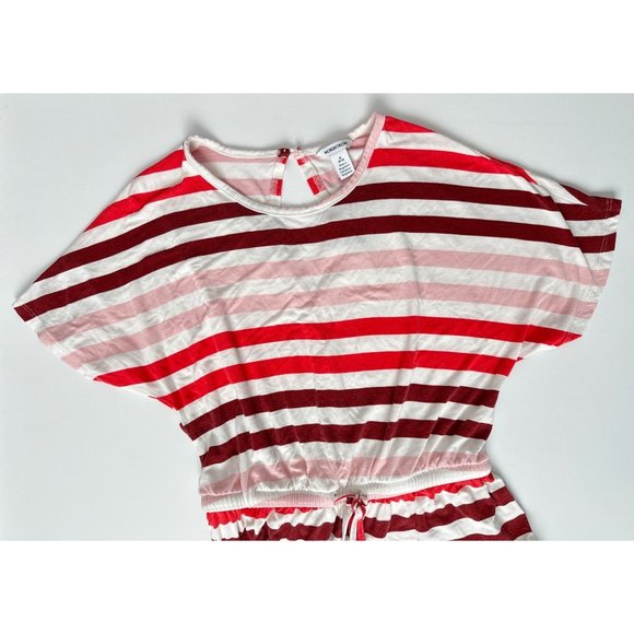 Nordstrom Girls Red Pink Striped Short Sleeves Elastic Waist Romper Medium 8 10 - Picture 3 of 7